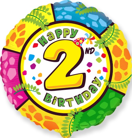 Шар (18''/46 см) Круг, 2 Цифра, Happy Birthday, 1 шт.