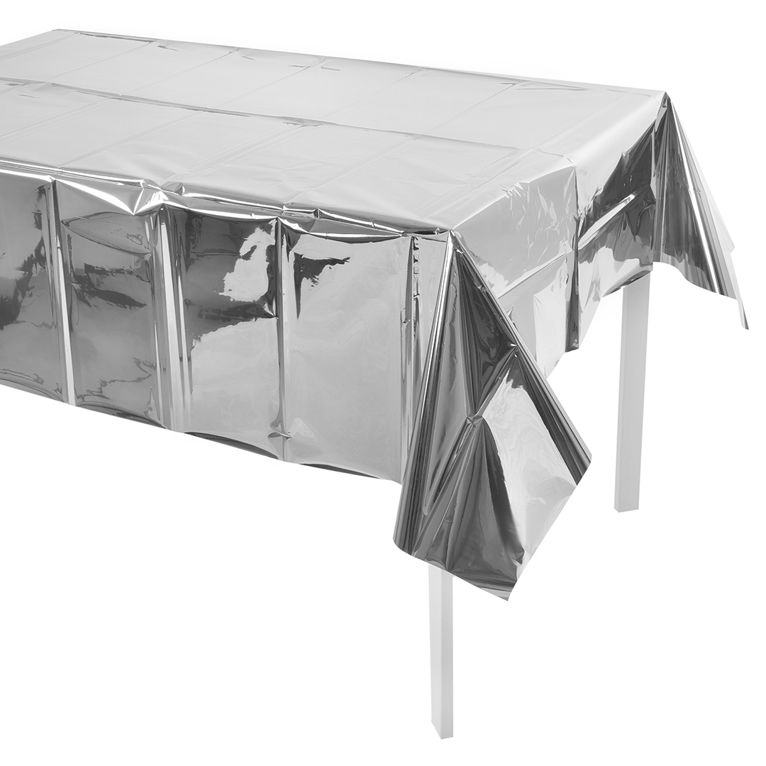 Скатерть одноразовая, Серебро, Металлик, 137*183 см, 1 шт.