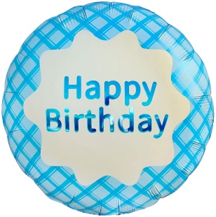Шар (18''/46 см) Круг, Happy Birthday (стильная клетка), Голубой, Сатин, 1 шт.
