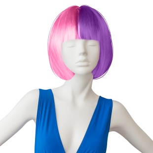 Парик карнавальный, 120 гр, Каре 2 Половинки, Нежно-розовый/Сиреневый, 1 шт. в упак. 