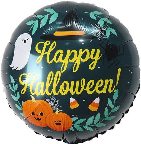 Шар (18''/46 см) Круг, Хэллоуин (привидение и тыквы), 1 шт.