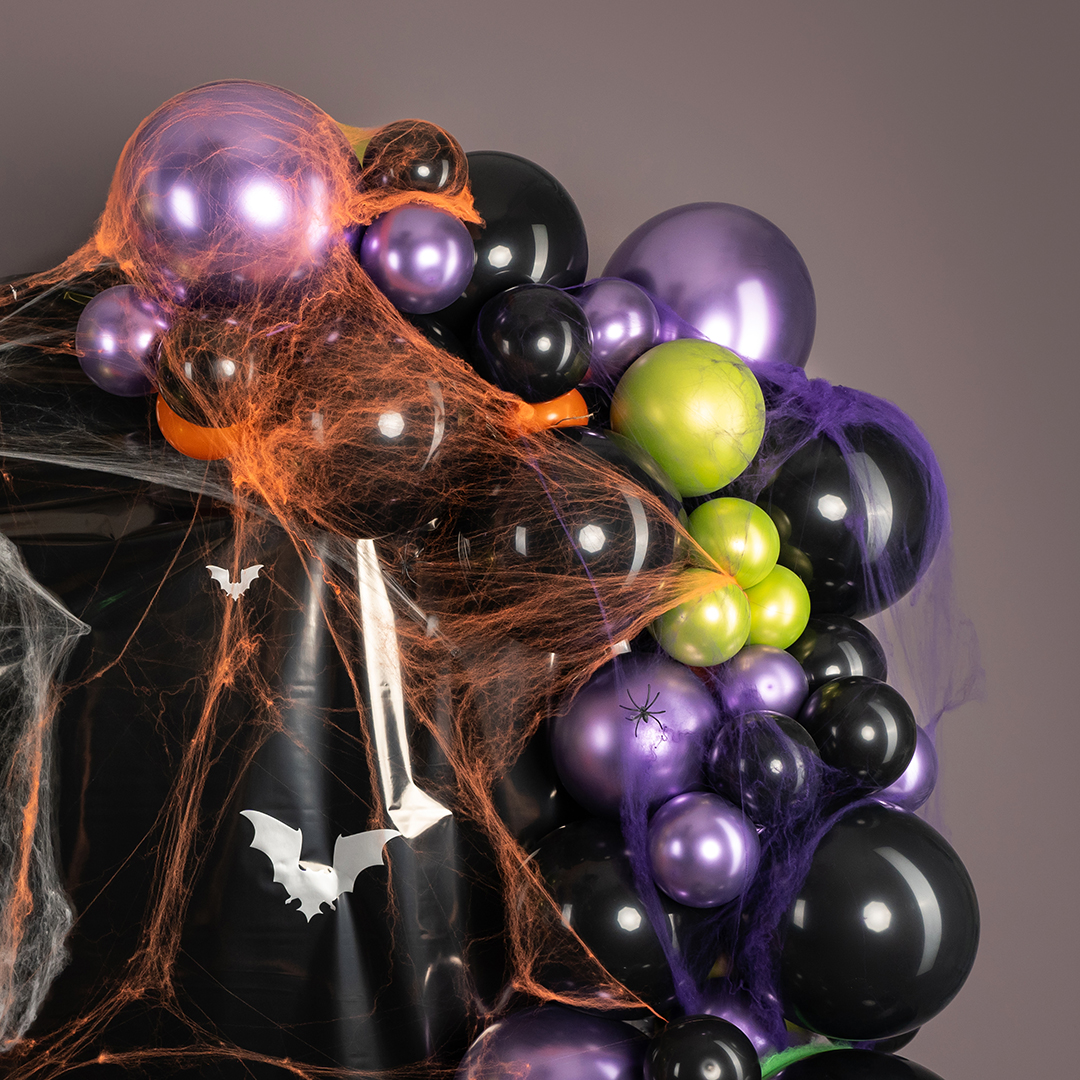 Декоративное украшение, Паутина и 6 пауков, 60 гр, Фиолетовый/Черный, 1 шт.