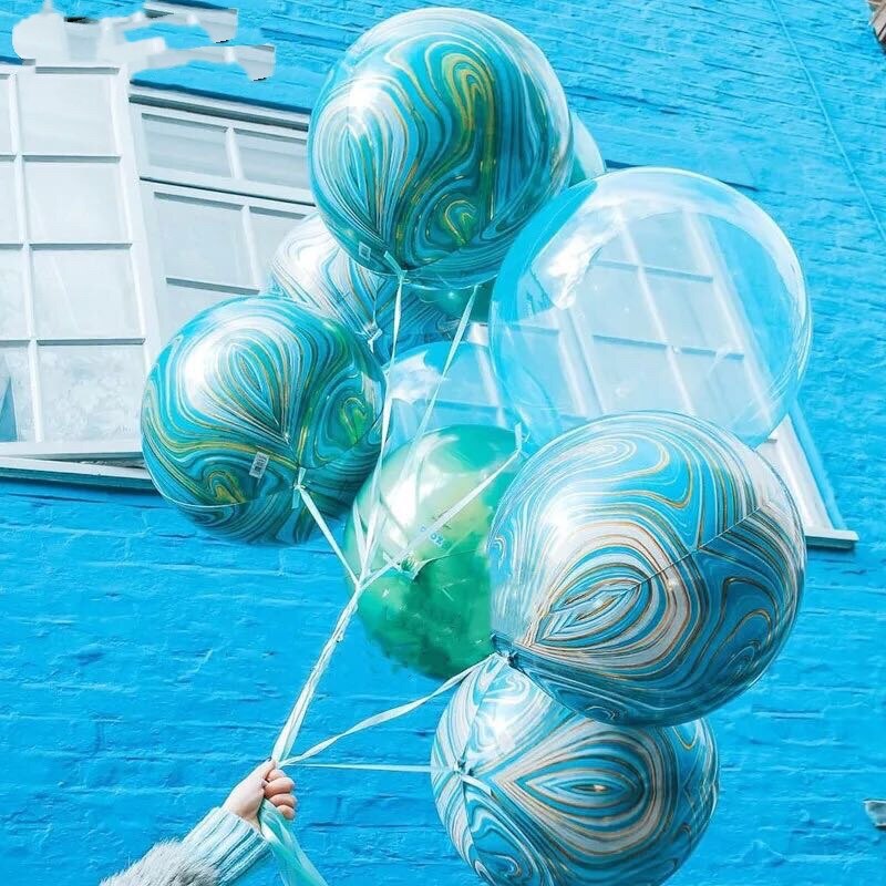 Шар 3D (24''/61 см) Сфера, Мраморная иллюзия, Голубой, Агат, 1 шт.
