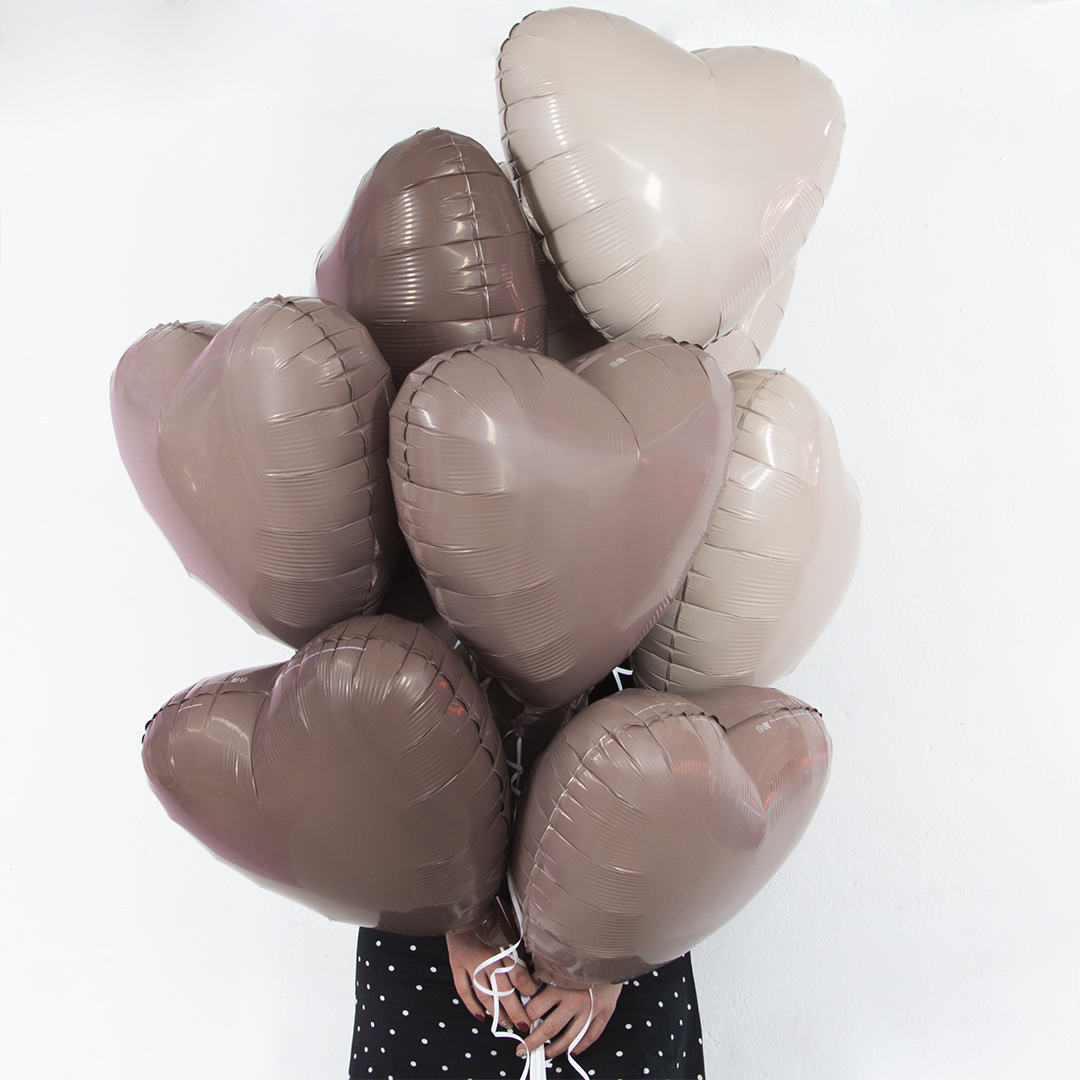Шар (19''/48 см) Сердце, Мистик, Кофе Латте, Сатин, 1 шт.