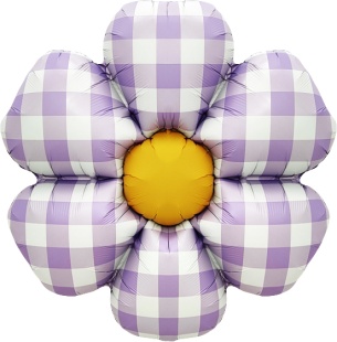 Шар (29''/74 см) Цветок, Ромашка, Клетка Виши (надув воздухом), Сиреневый, 1 шт.