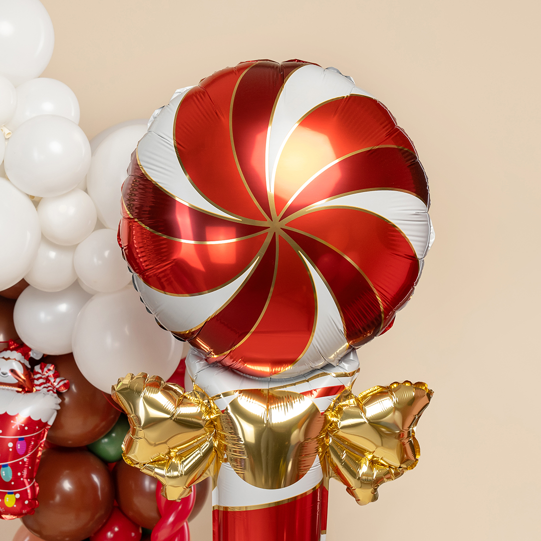 Шар (59''/150 см) Фигура, Леденец трость с бантом, Красный/Золото, 1 шт. в уп.