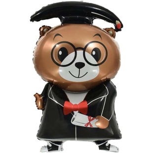 Шар с клапаном (17''/43 см) Мини-фигура, Мишка Выпускник, 5 шт. в уп. (цв.этик.)