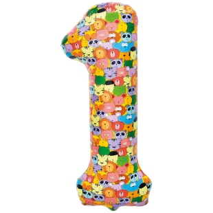 Шар (34''/86 см) Цифра, 1 Зверята, 1 шт. в уп.