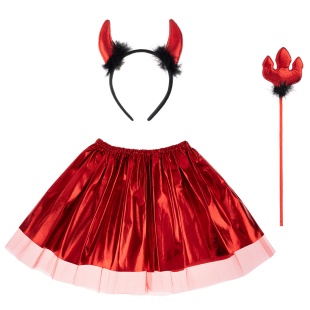 Набор (ободок, юбочка, волшебная палочка), Чертенок, Красный, Металлик, 1 шт. 