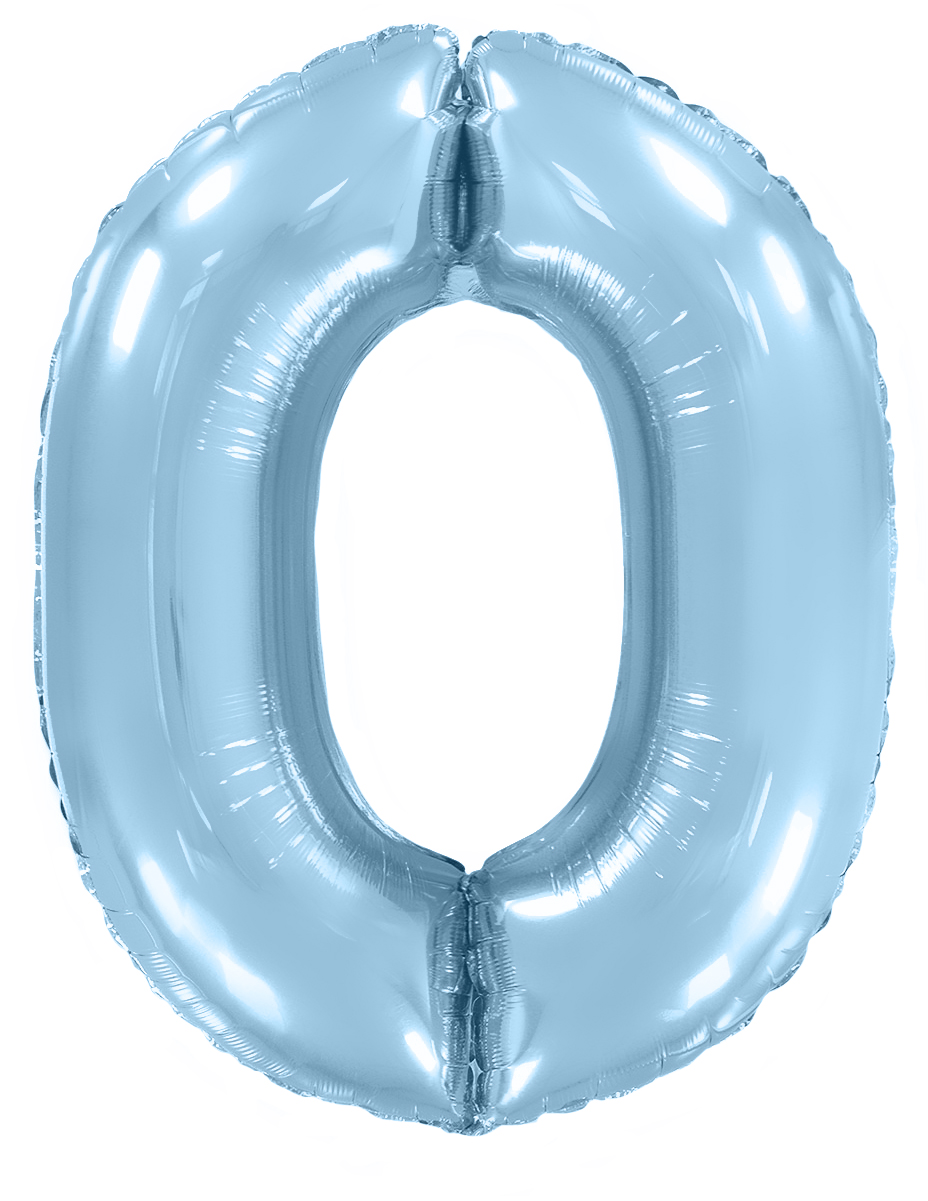 Шар (40''/102 см) Цифра, 0, Голубой, Макарунс, 1 шт.