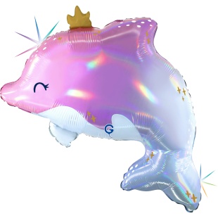 Шар (27''/69 см) Фигура, Волшебный дельфин, Голография, 1 шт. в уп.