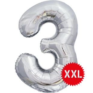 Шар (50''/127 см) Цифра, 3 XXL, Серебро, 1 шт. в уп.