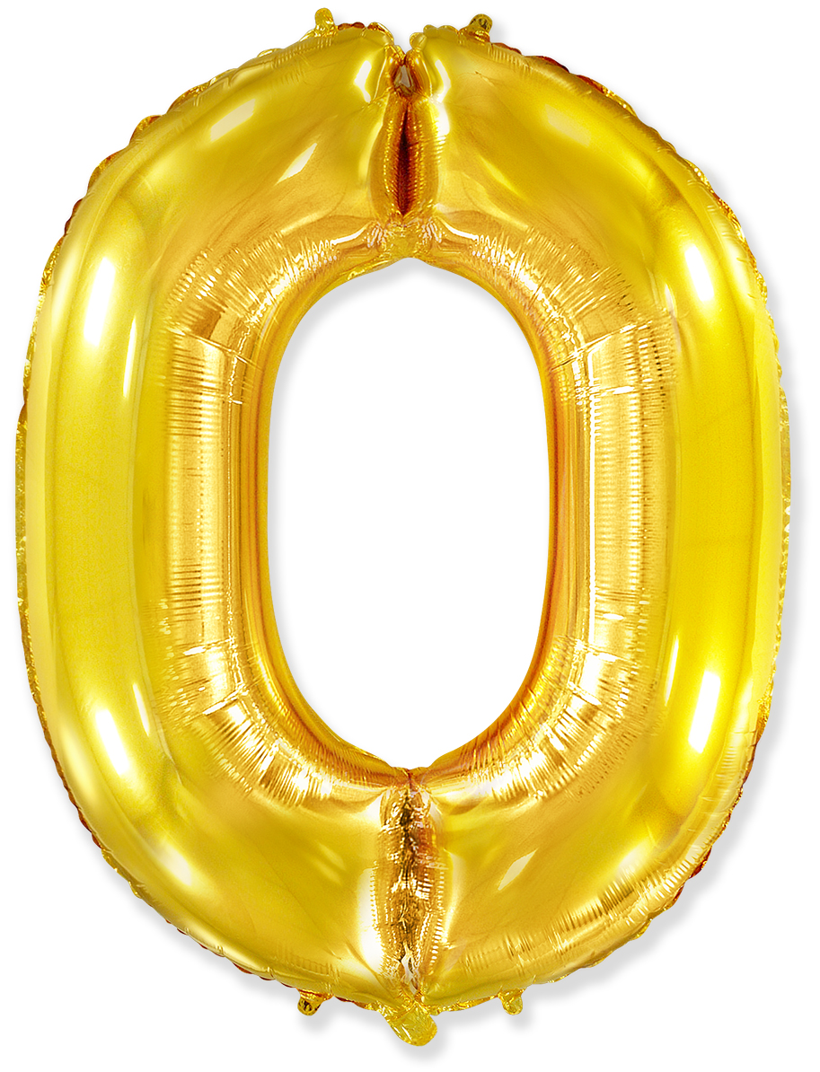 Шар (40''/102 см) Цифра, 0, Золото, 1 шт.