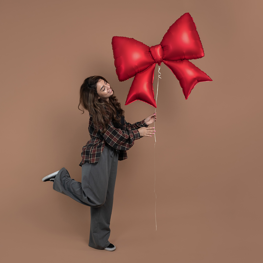 Шар (39''/99 см) Фигура, Бант, Красный, Сатин, 1 шт. в уп.