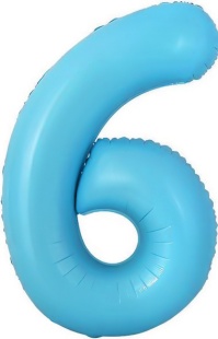 Шар с клапаном (16''/41 см) Мини-цифра, 6, Голубой, 1 шт.