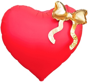 Шар (22''/56 см) Сердце, Золотой бант, Красный, 1 шт. в уп.