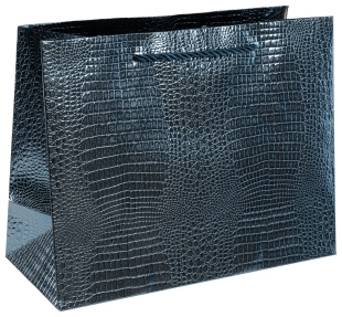 Пакет подарочный, Крафт 210гр, Кожа крокодила, Синий, Металлик, 18*23*10 см, 1 шт.