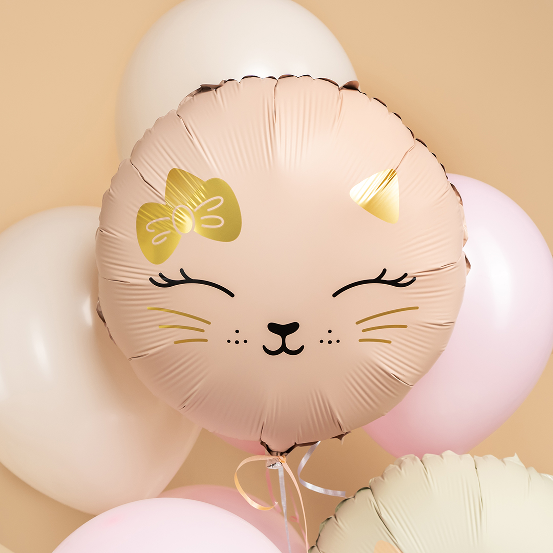 Шар (18''/46 см) Круг, Кошечка с бантом, Розовый, Сатин, 1 шт.