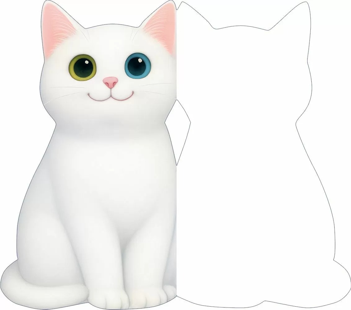 Открытка, Белый котик, 10,4*18,2 см, 10 шт.