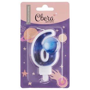 Свеча Цифра, 6 Космос, 9 см, 1 шт. с держат.