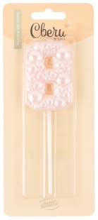 Свеча Цифра, 8 Воздушный жемчуг, на шпажке, Нежно-розовый, Перламутр, 6 см, 1 шт. с держат.