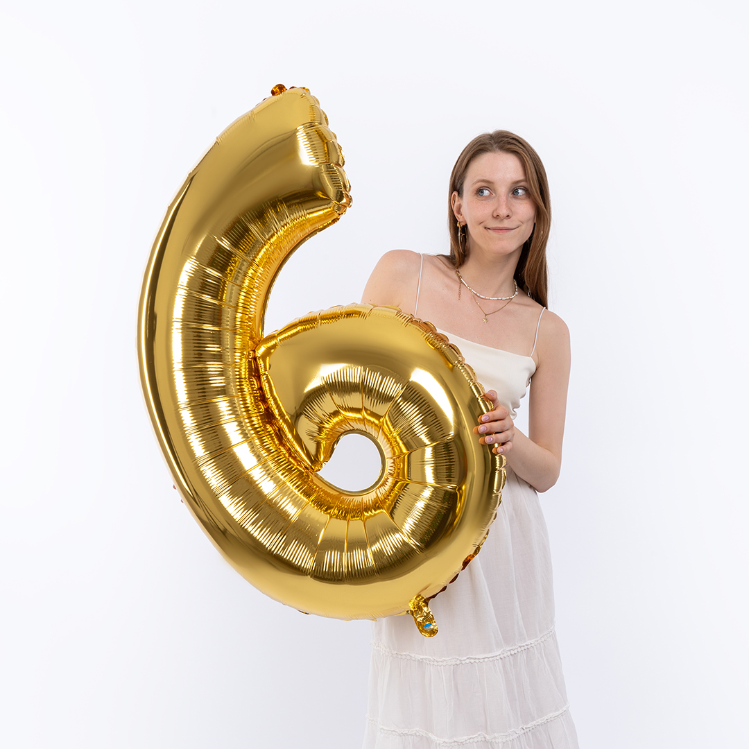 Шар (40''/102 см) Цифра, 6, Золото, 1 шт.