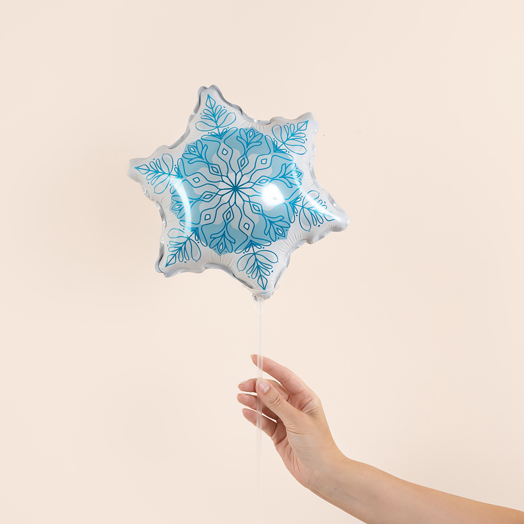 Шар с клапаном (14''/36 см) Мини-фигура, Снежинка, Белый/Голубой, 5 шт. в уп.
