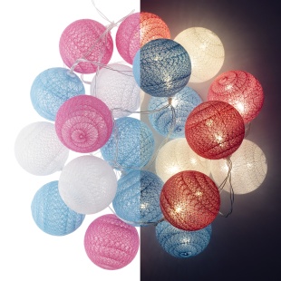 Светодиодная гирлянда Хлопковые клубочки, Детский Микс, 20 Led, IP14, 3 м. Розовый/Голубой, 1 шт.