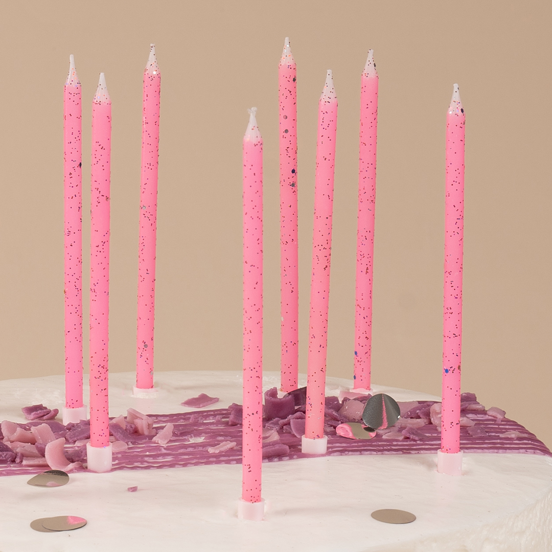 Свечи Розовый, с блестками, 0,4*10 см, 10 шт. с держат.