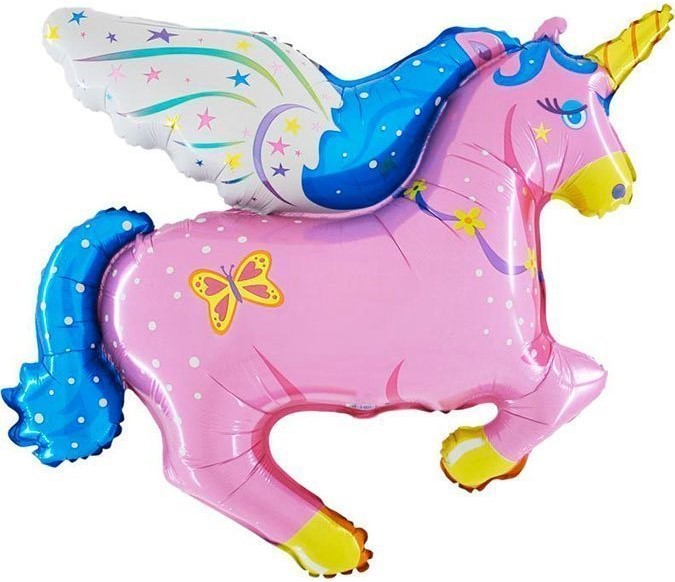 Шар с клапаном (16''/41 см) Мини-фигура, Сказочный единорог, Розовый, 1 шт.