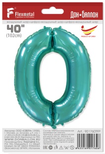 Шар (40''/102 см) Цифра, 0, Тиффани, 1 шт. в уп.