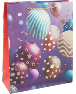 Пакет подарочный, 210гр, Невероятные шарики, Дизайн №3, Сиреневый, Металлик, 32*26*10 см, 1 шт.