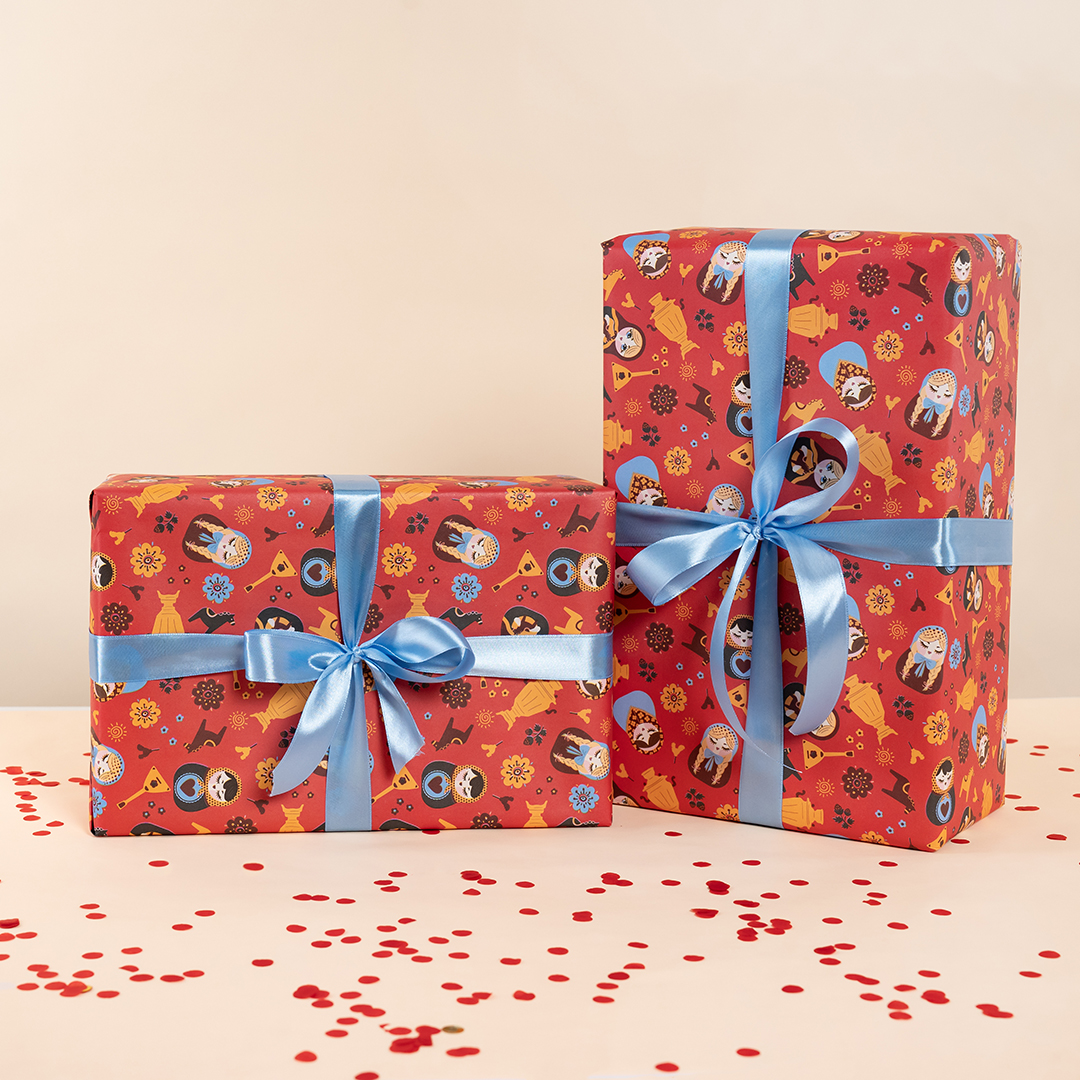 Упаковочная бумага 80гр (0,7*1 м) Матрешки, 10 шт.