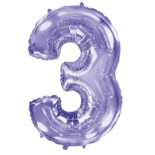 Шар (40''/102 см) Цифра, 3, Сиреневый, 1 шт. в уп.