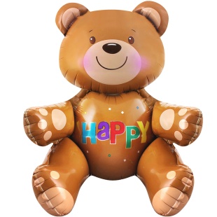 Шар (22''/56 см) Фигура 3D, Сидячий мишка, Коричневый, 1 шт. в уп.