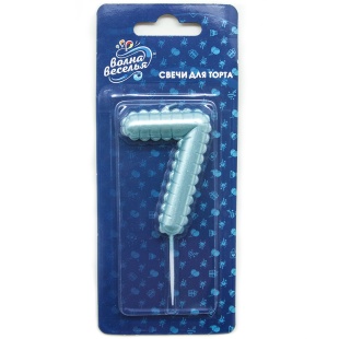 Свеча Цифра, 7 Воздушный шарик, Голубой, Перламутр, 5,8 см, 1 шт. с держат.