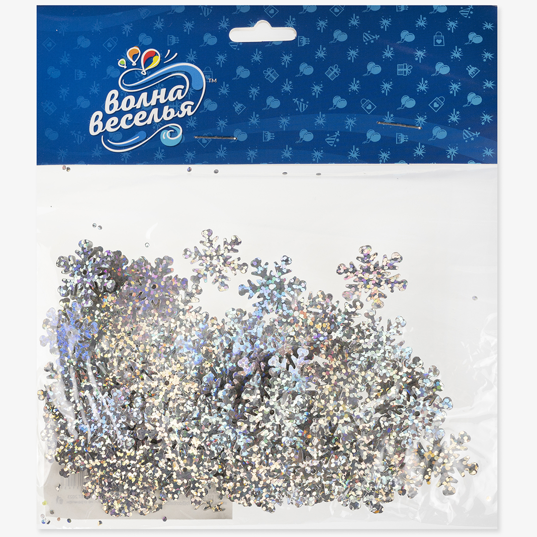 Конфетти Снежинки, Серебро, Голография, 2 см, 20 г.