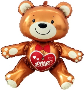 Шар 3D (25''/64 см) Фигура, Сидячий мишка с сердцем, 1 шт.