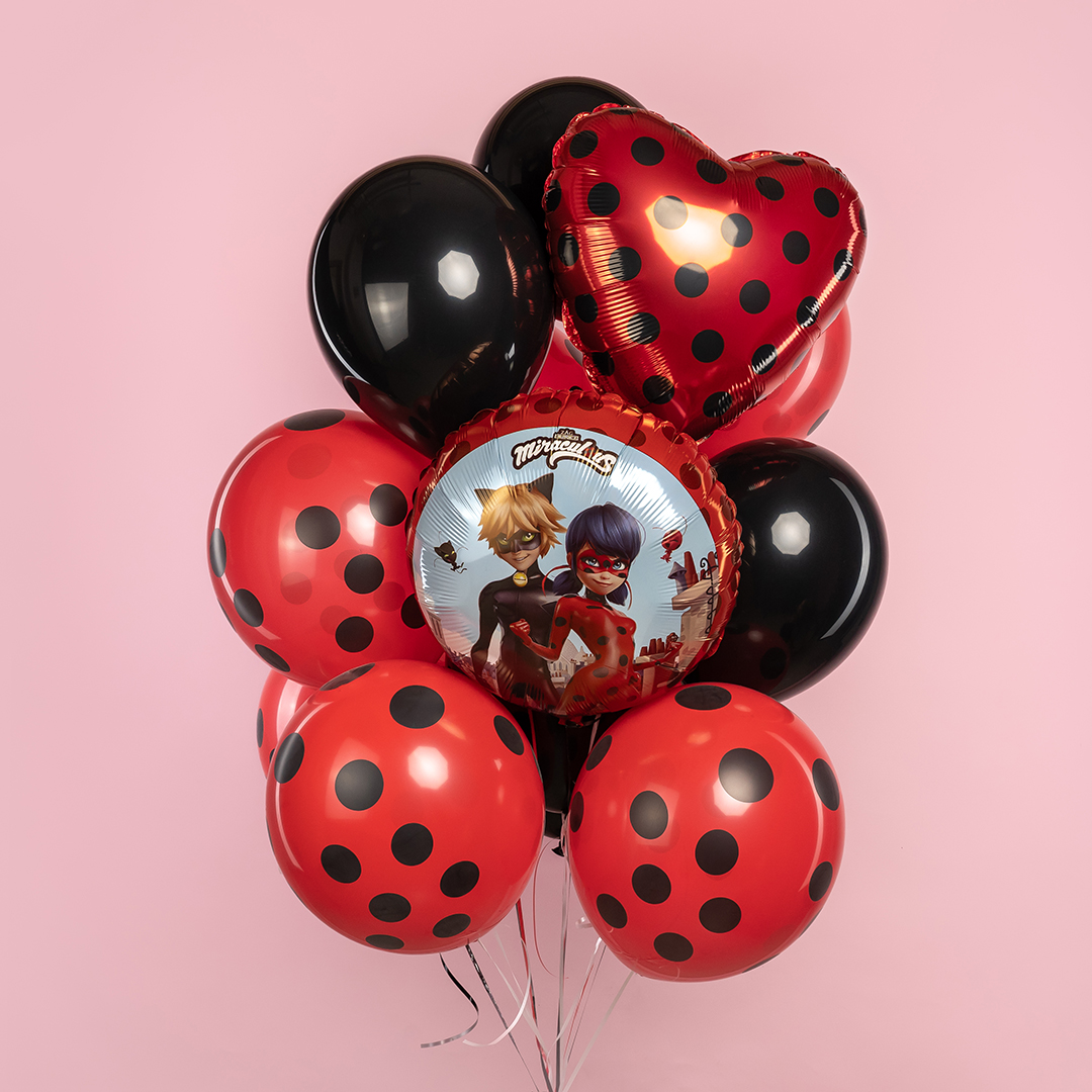 Шар (18''/46 см) Сердце, Черные точки, Красный, 1 шт.