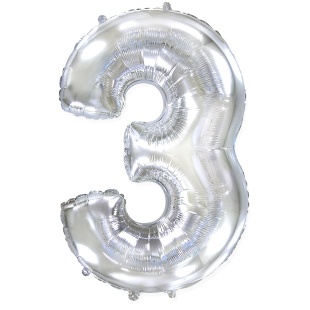 Шар (40''/102 см) Цифра, 3, Серебро, 1 шт. в уп.