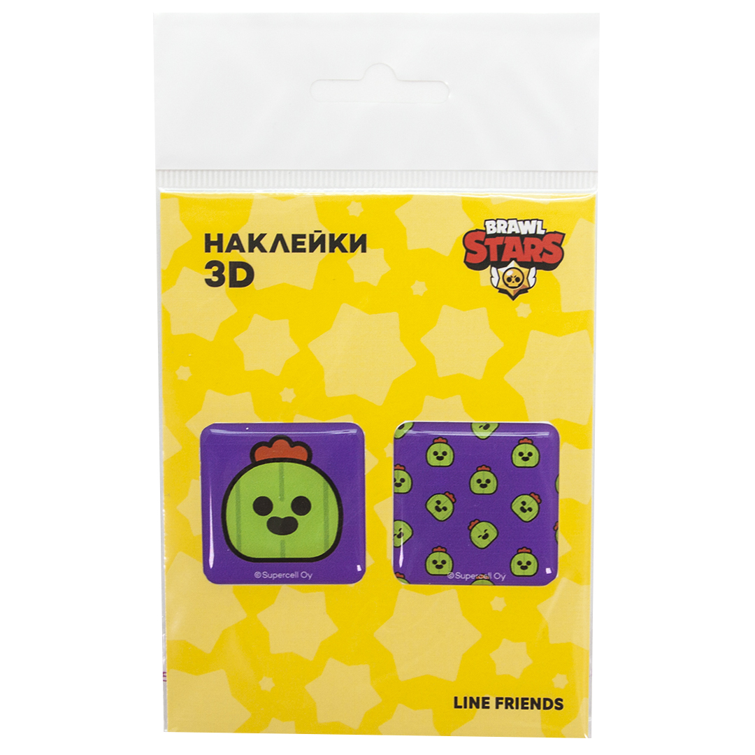 Наклейки 3D (2 шт на листе) Бравл Старс, Спайк, дизайн №12, 3*3 см, Фиолетовый, 1 шт.
