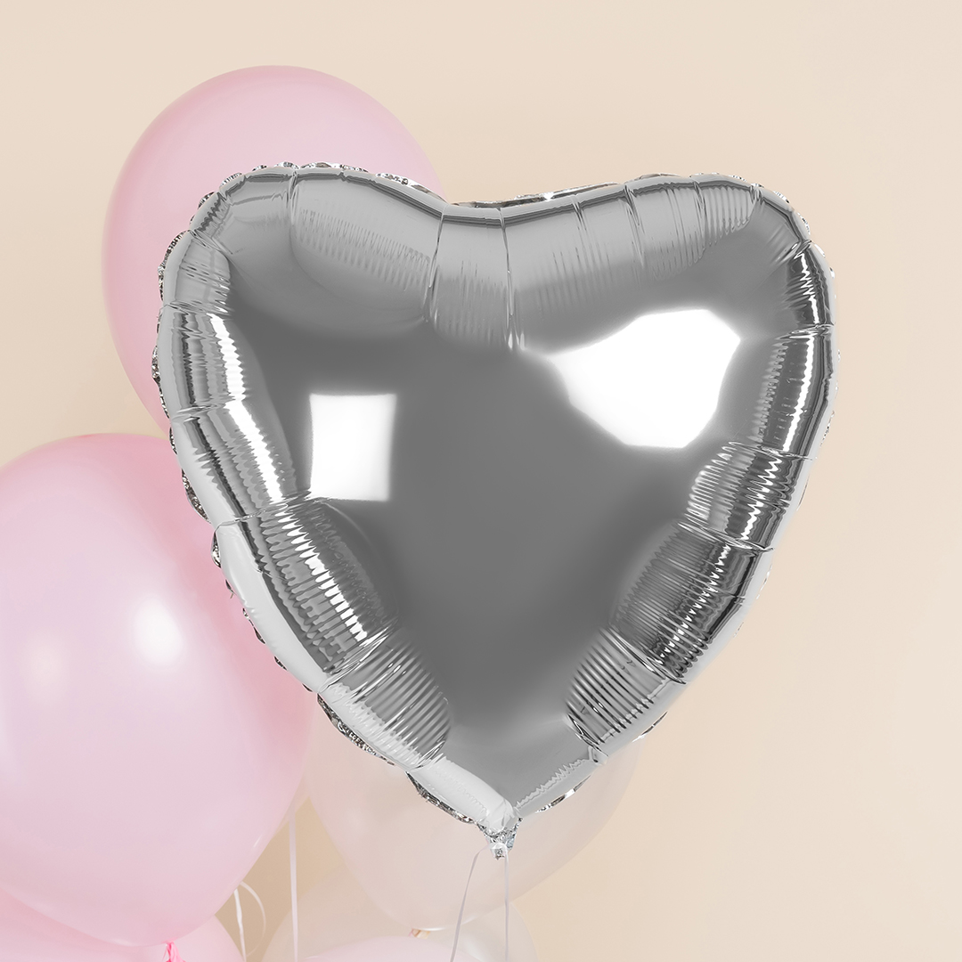 Шар (22''/56 см) Сердце, Серебро, 1 шт. в уп.