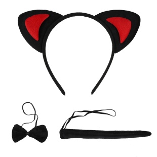 Набор (ушки, бантик, хвостик), Котик, Черный/Красный, 1 шт. 