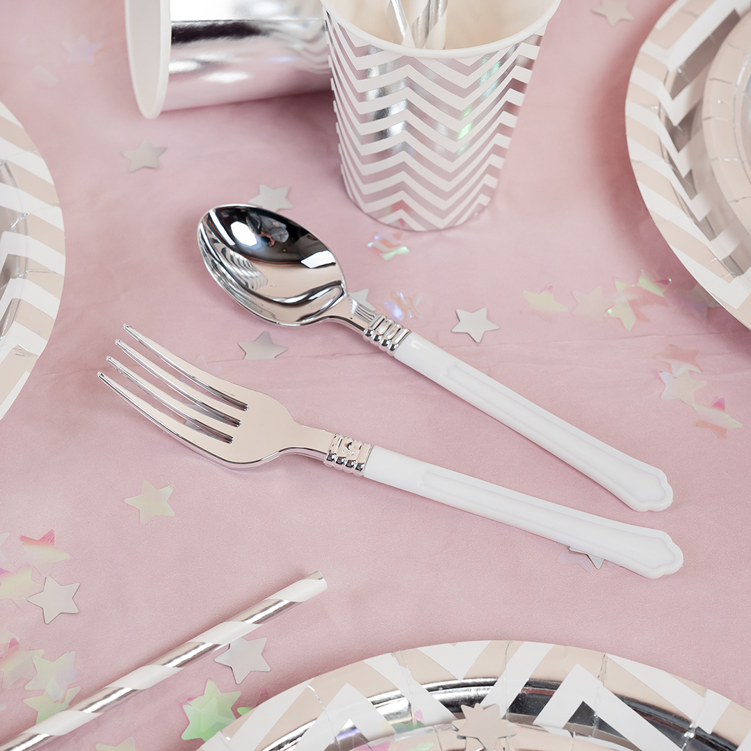 Вилки, Элегант, Белый/Серебро, Металлик, 17,5 см, 10 шт. в упак.