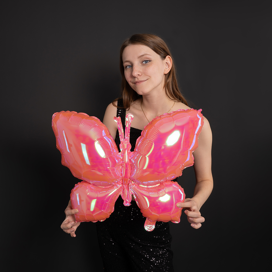 Шар (26''/66 см) Фигура, Бабочка (надув воздухом), Розовый, Хамелеон, 1 шт. в уп.