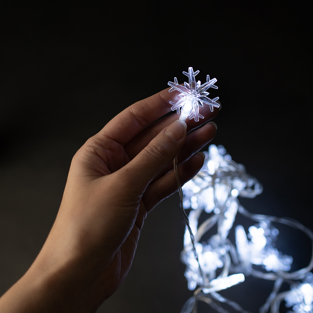 Светодиодная гирлянда Снежинки, 20 Led, IP14, 3 м. Белый, 1 шт.