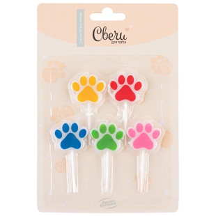 Свечи Фигура, Лапки, Ассорти, 2,5 см, 5 шт. с держат.