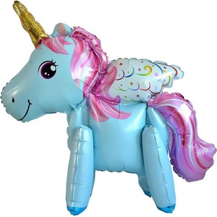 Шар (23''/58 см) Фигура 3D, Единорог с крыльями, Голубой, 1 шт. в уп.