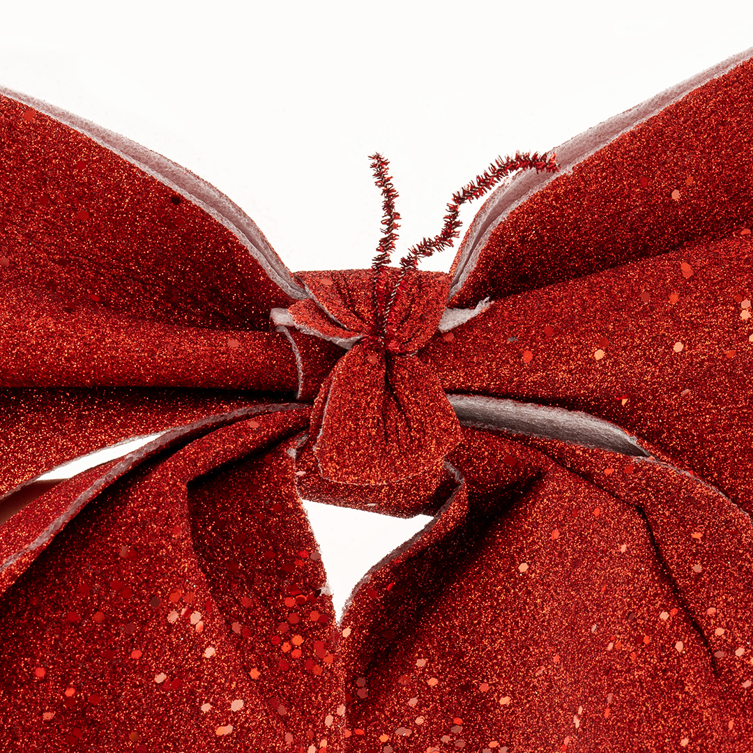 Декоративный бант Праздничный, Красный, с блестками, 30*35 см, 1 шт. в упак. 