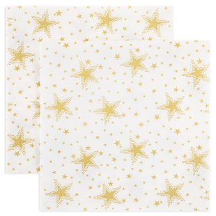Сервировочные салфетки, Золотые звезды, Белый, 33*33 см, 20 шт.